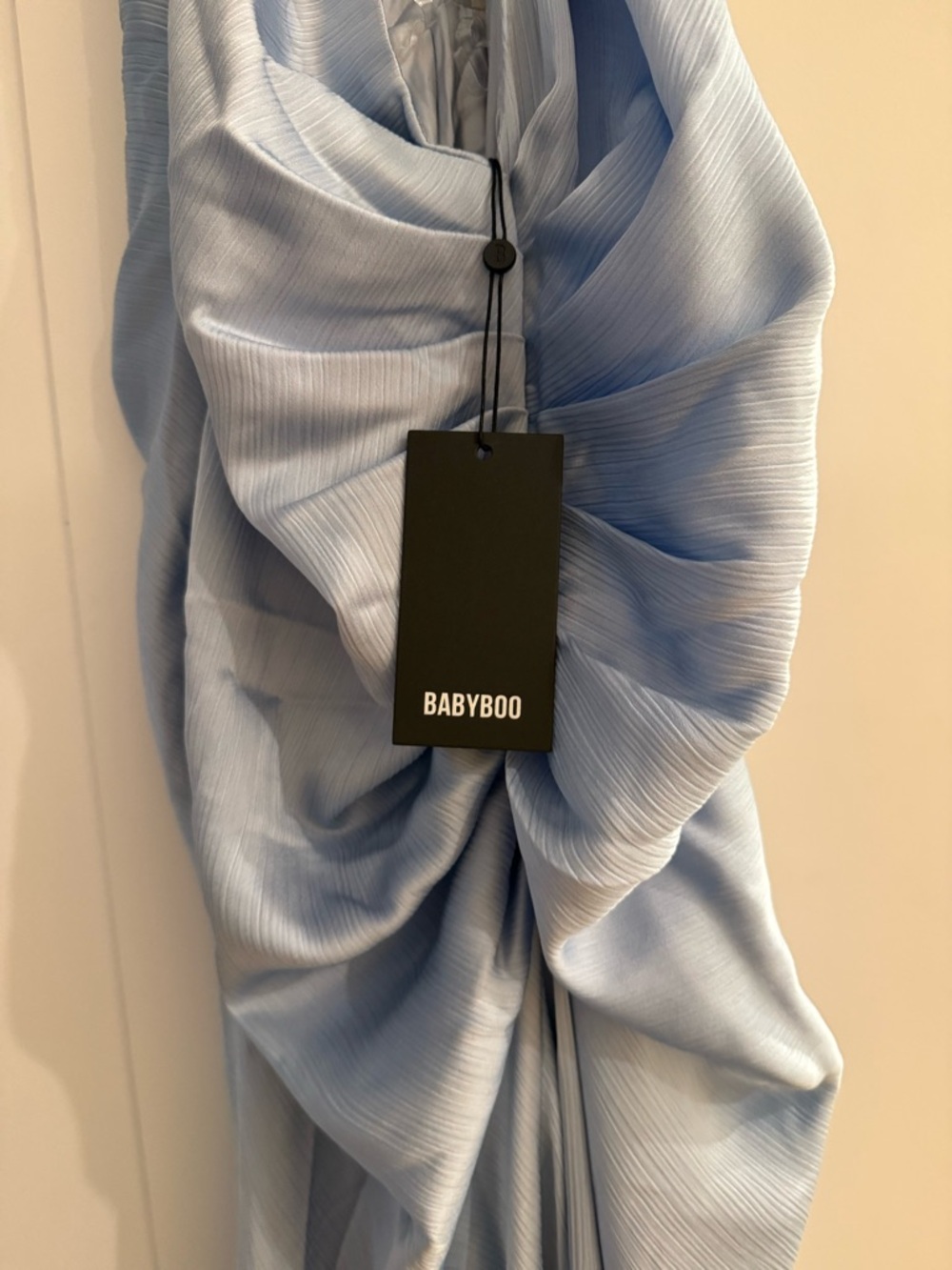 BABYBOO Linnette Gowl - Backless Ice Blue Halter Gown with Front Twist - Picture 6 of 7